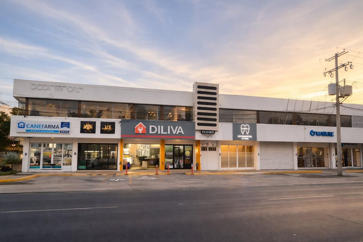 Fachada de Plaza Avanti sobre avenida principal en León, Guanajuato